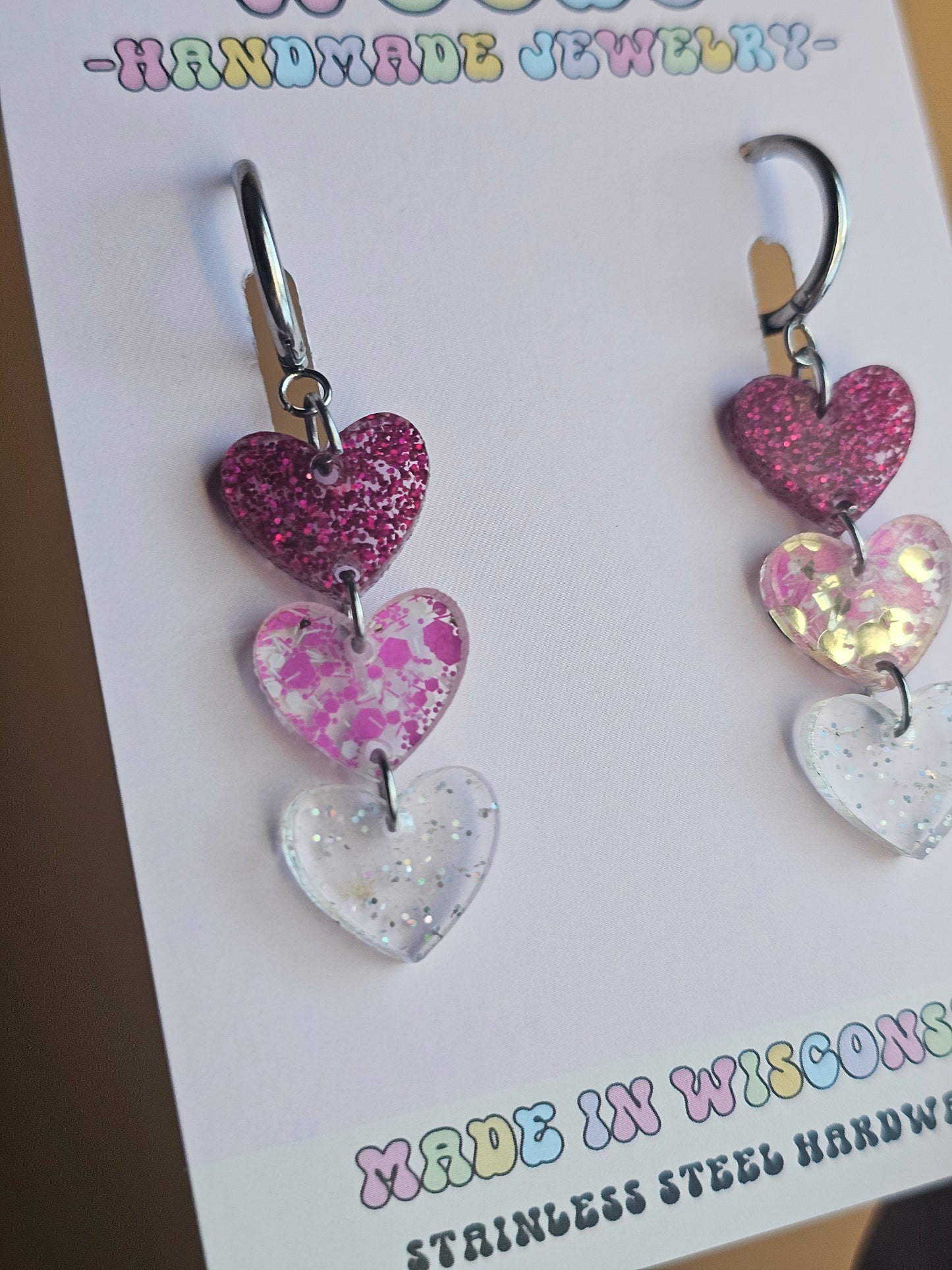 Shades of Love Heart Chain Earrings