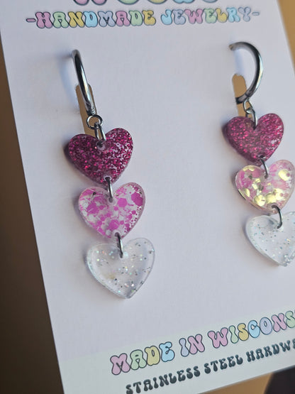 Shades of Love Heart Chain Earrings