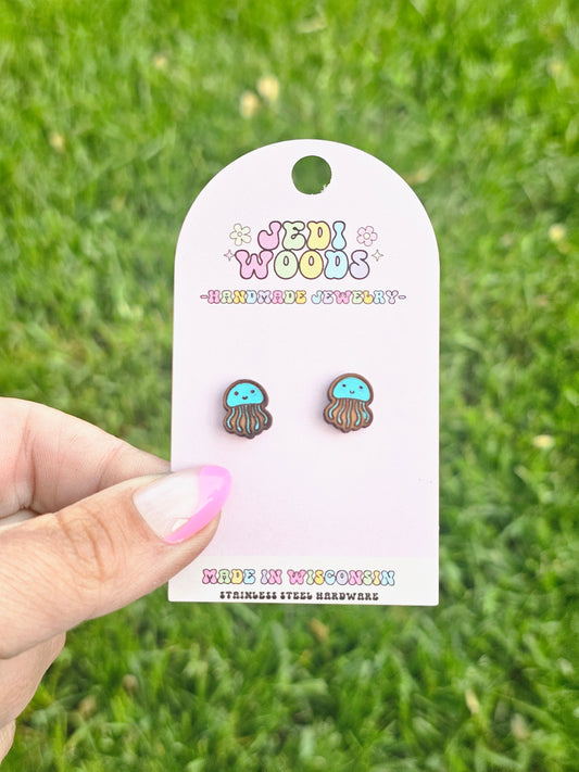 Blue Jelly Fish Stud Earrings