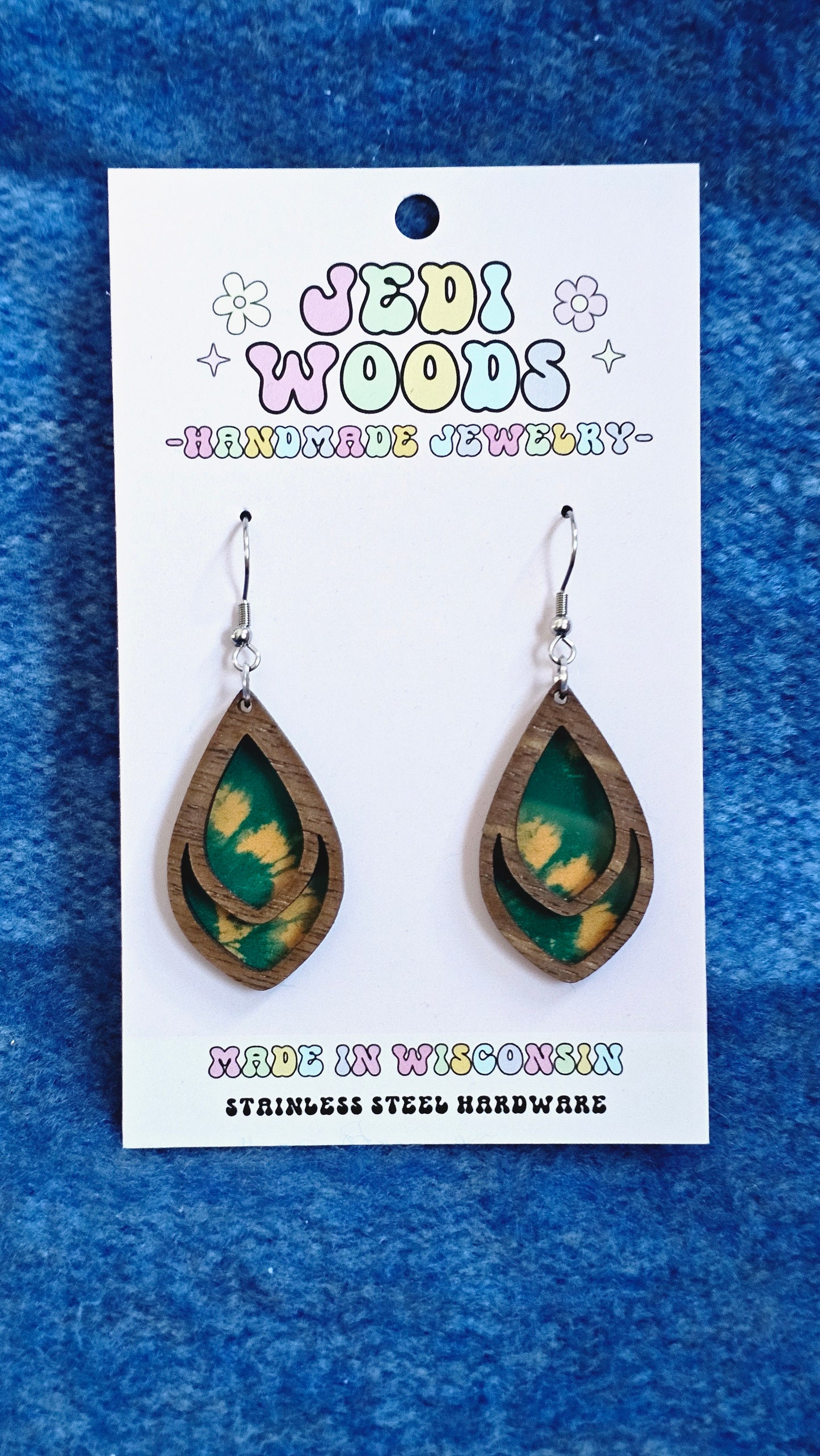 Green and Gold Teardrop Earrings