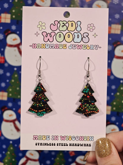 Stained Glass Christmas Tree Earrings