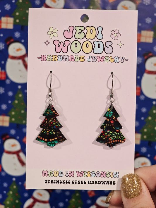 Stained Glass Christmas Tree Earrings