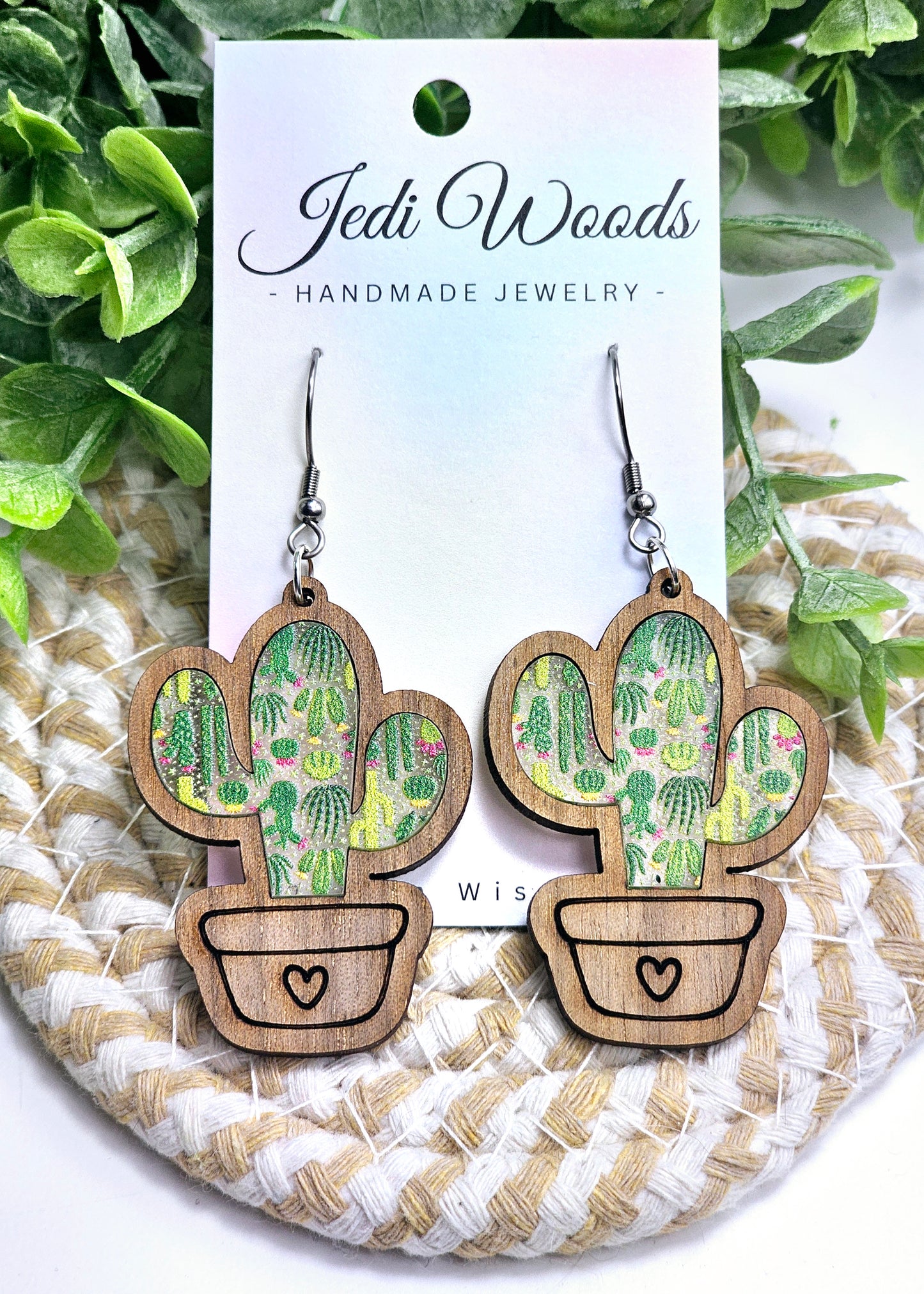 Potted Cactus Inlay Earrings