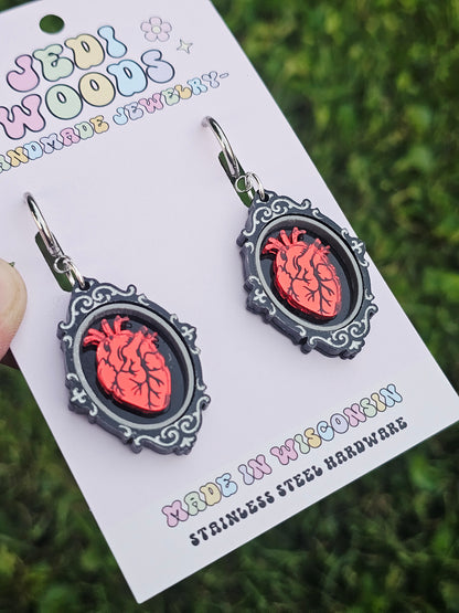 Beating Heart Speciman Frame Earrings