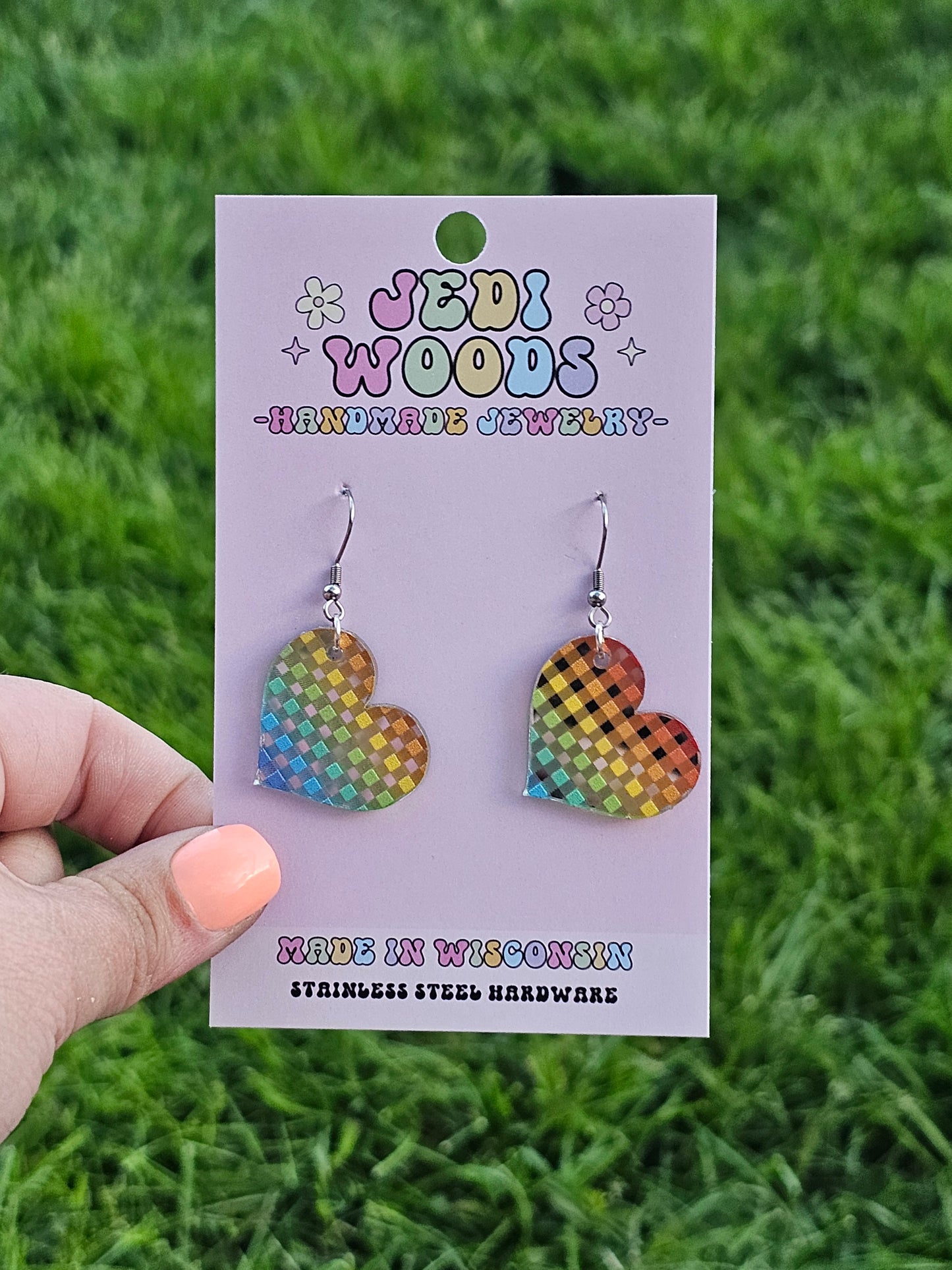 Silver Metallic Rainbow Heart Dangles