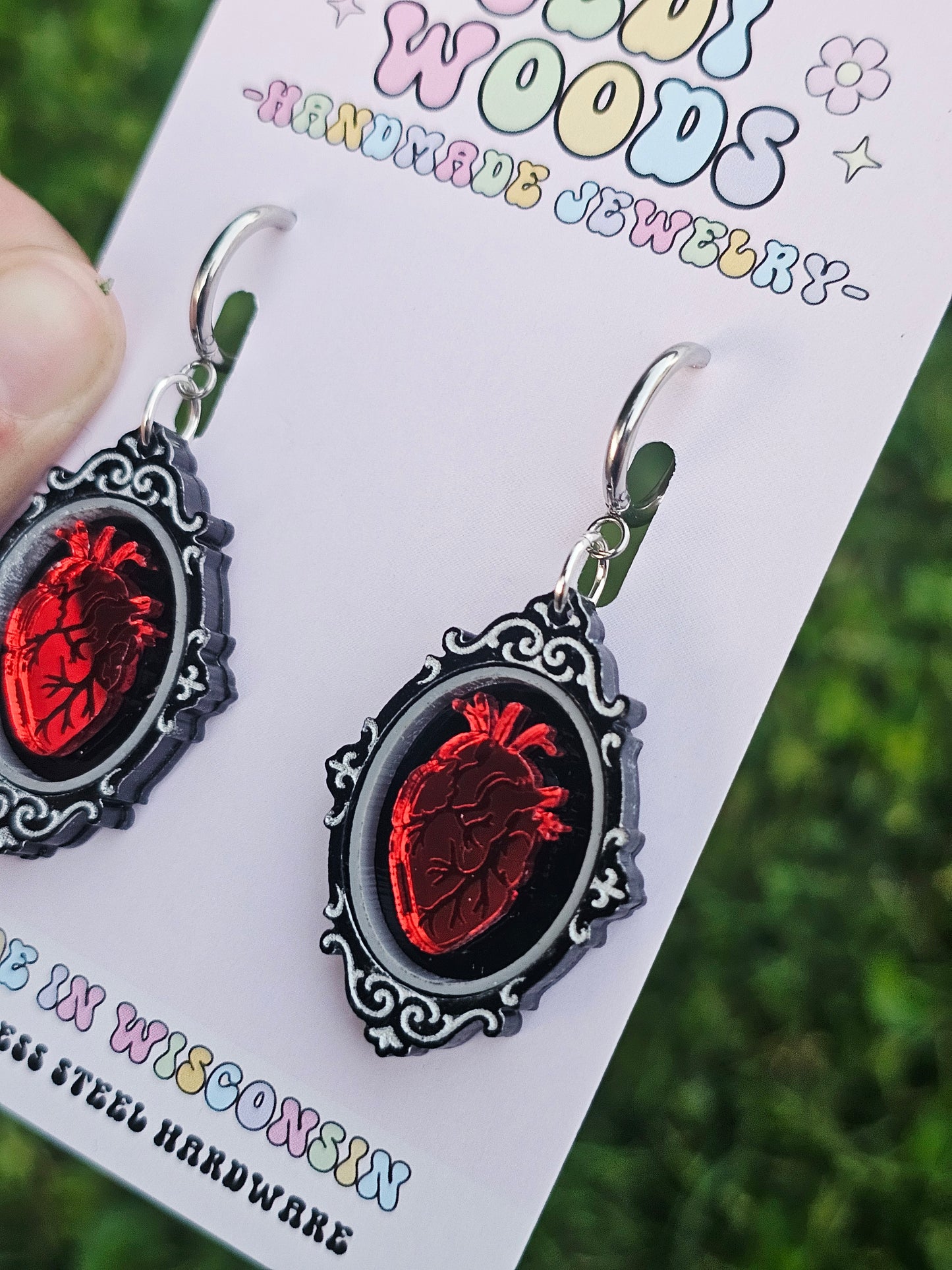 Beating Heart Speciman Frame Earrings