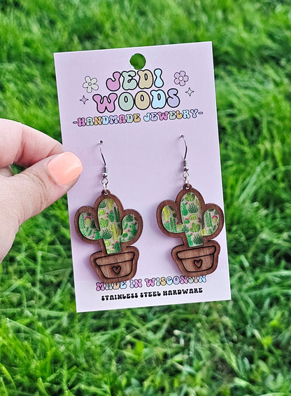 Potted Cactus Inlay Earrings