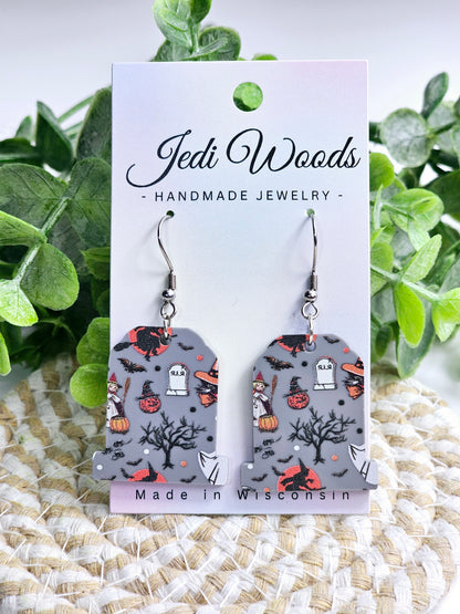 Grey Character Gravestone Earrings