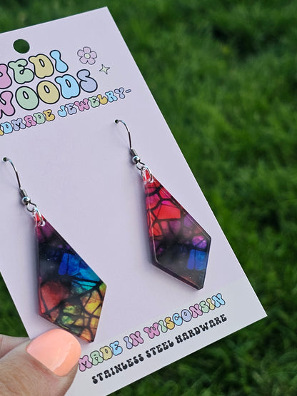 Stained Glass Rainbow Diamond Dangles