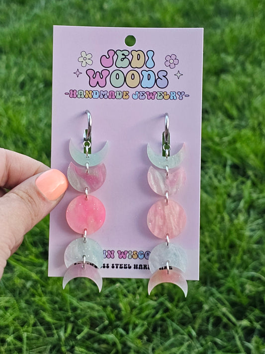Bubble Gum Moon Phase Earrings