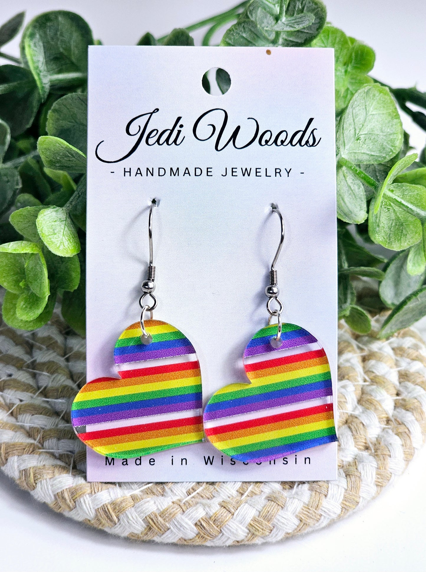 Rainbow Looking Glass Heart Dangles