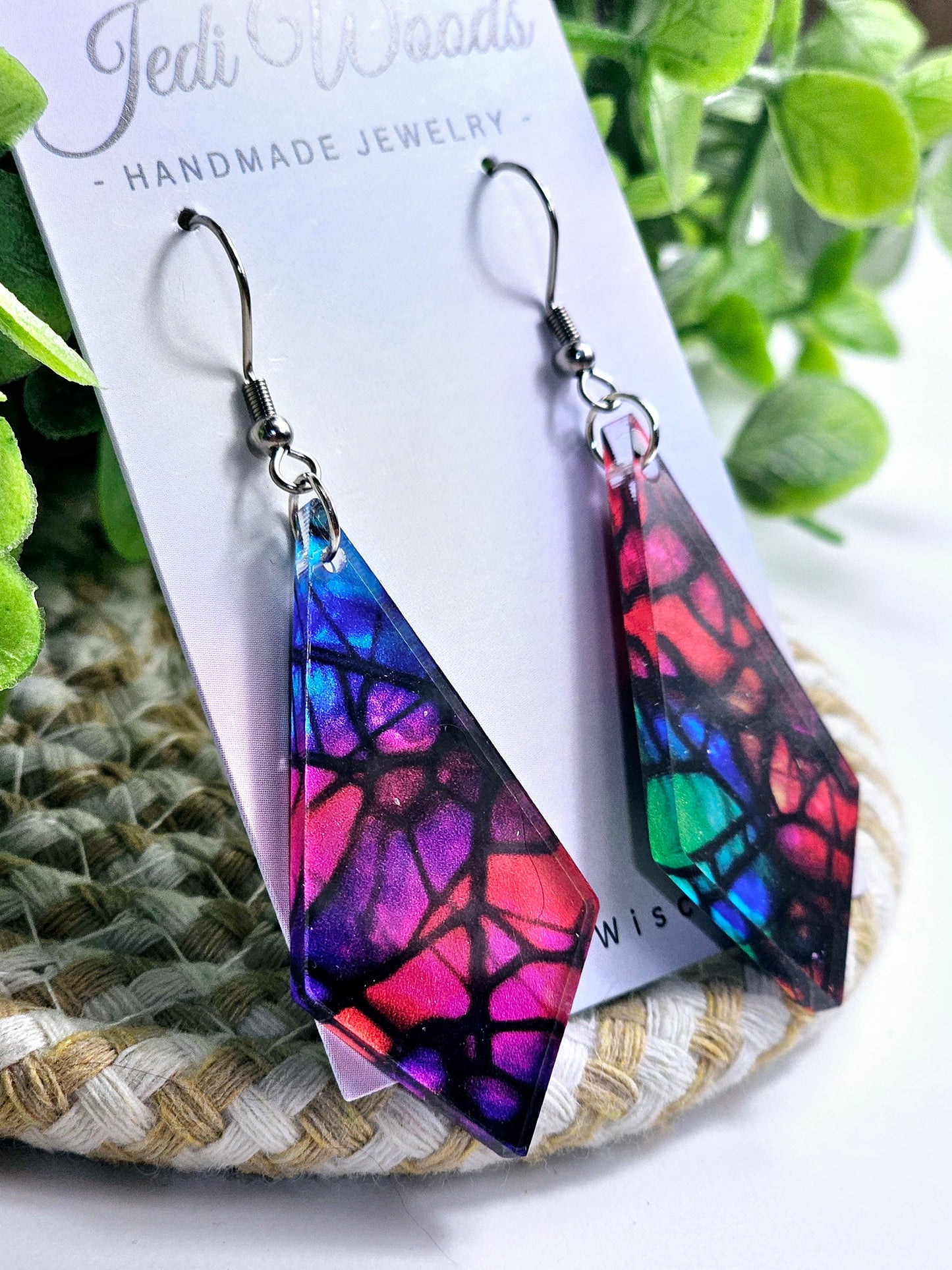 Stained Glass Rainbow Diamond Dangles