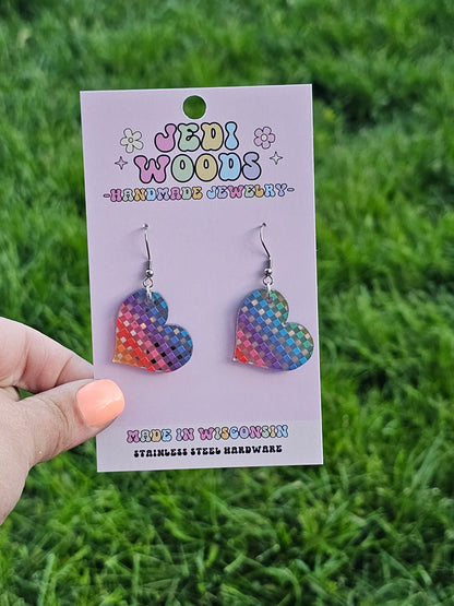 Silver Metallic Rainbow Heart Dangles