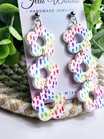 Triple Rainbow Floral Dangles