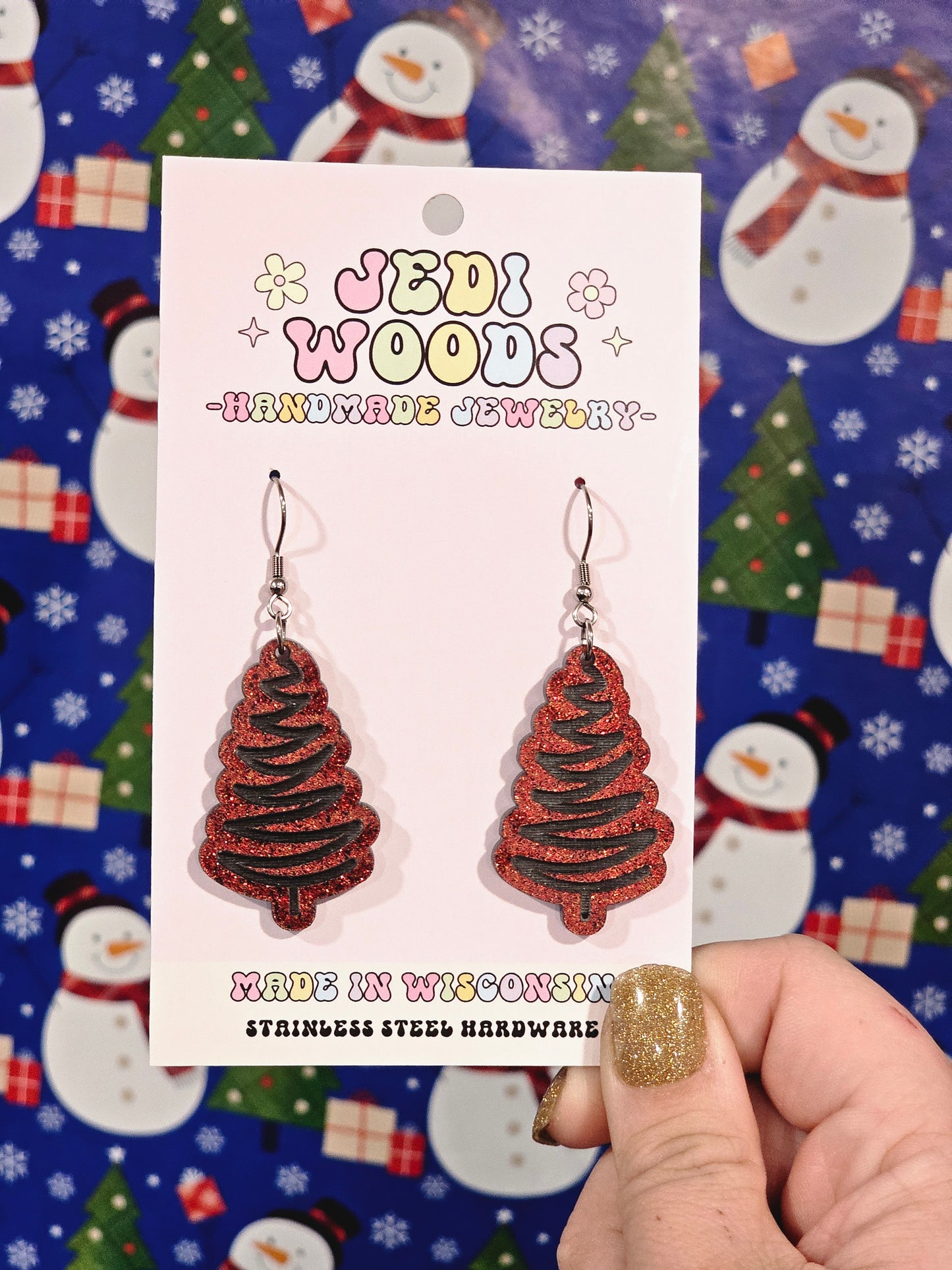 Red and Black Squiggle Tree Earrings
