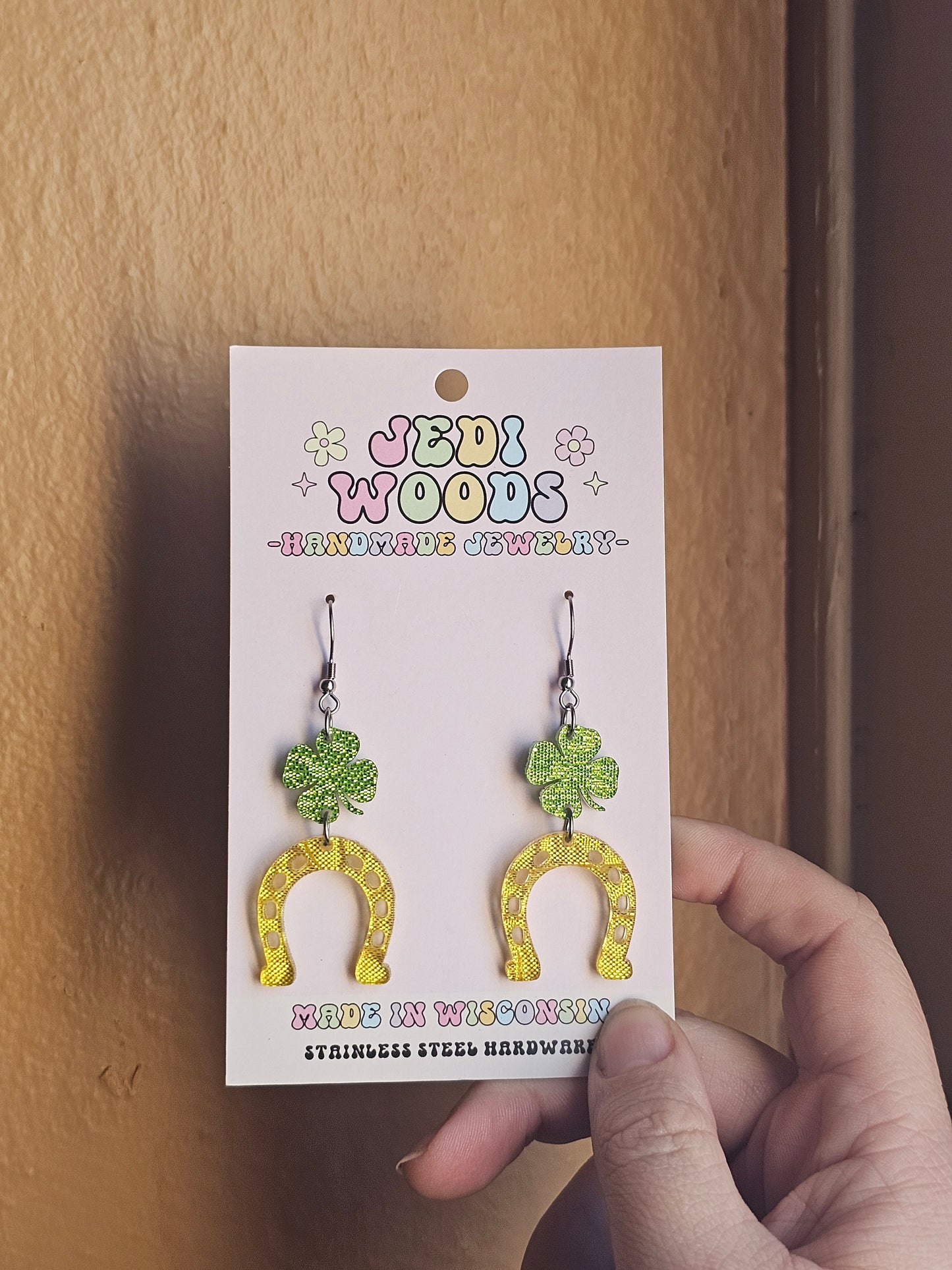 Horse Shoe and Shamrock Fabric Shimmer Earrings