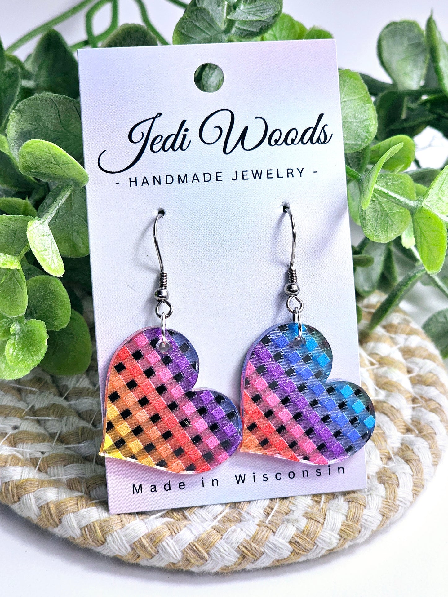 Silver Metallic Rainbow Heart Dangles