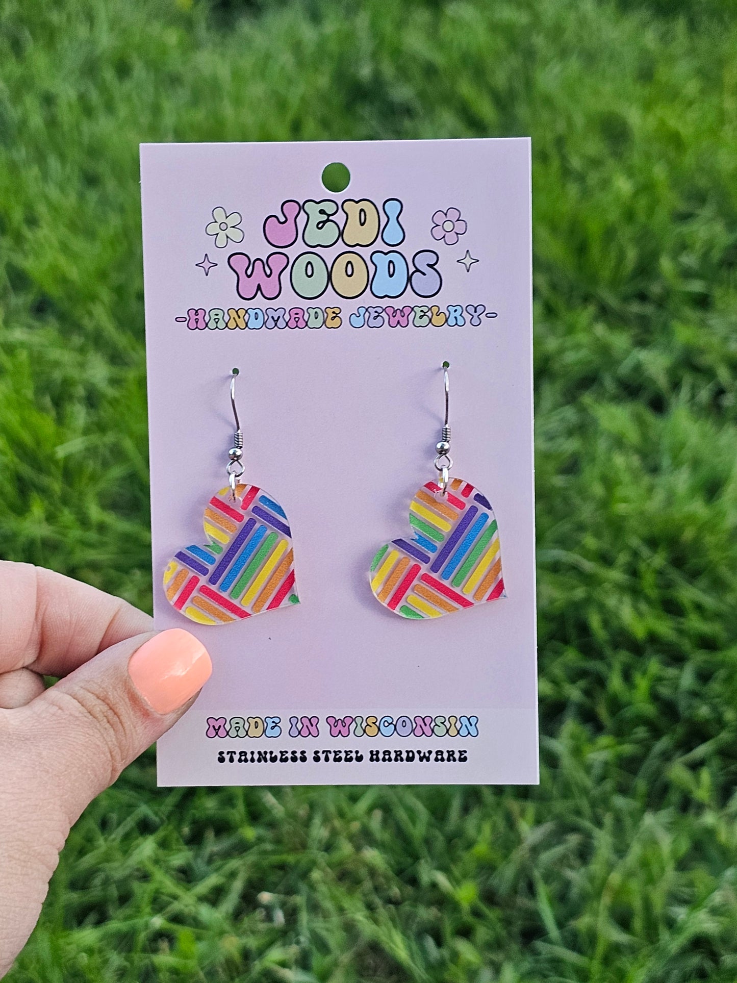 Hashed Rainbow Heart Dangles
