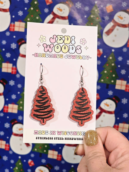 Red and Black Squiggle Tree Earrings