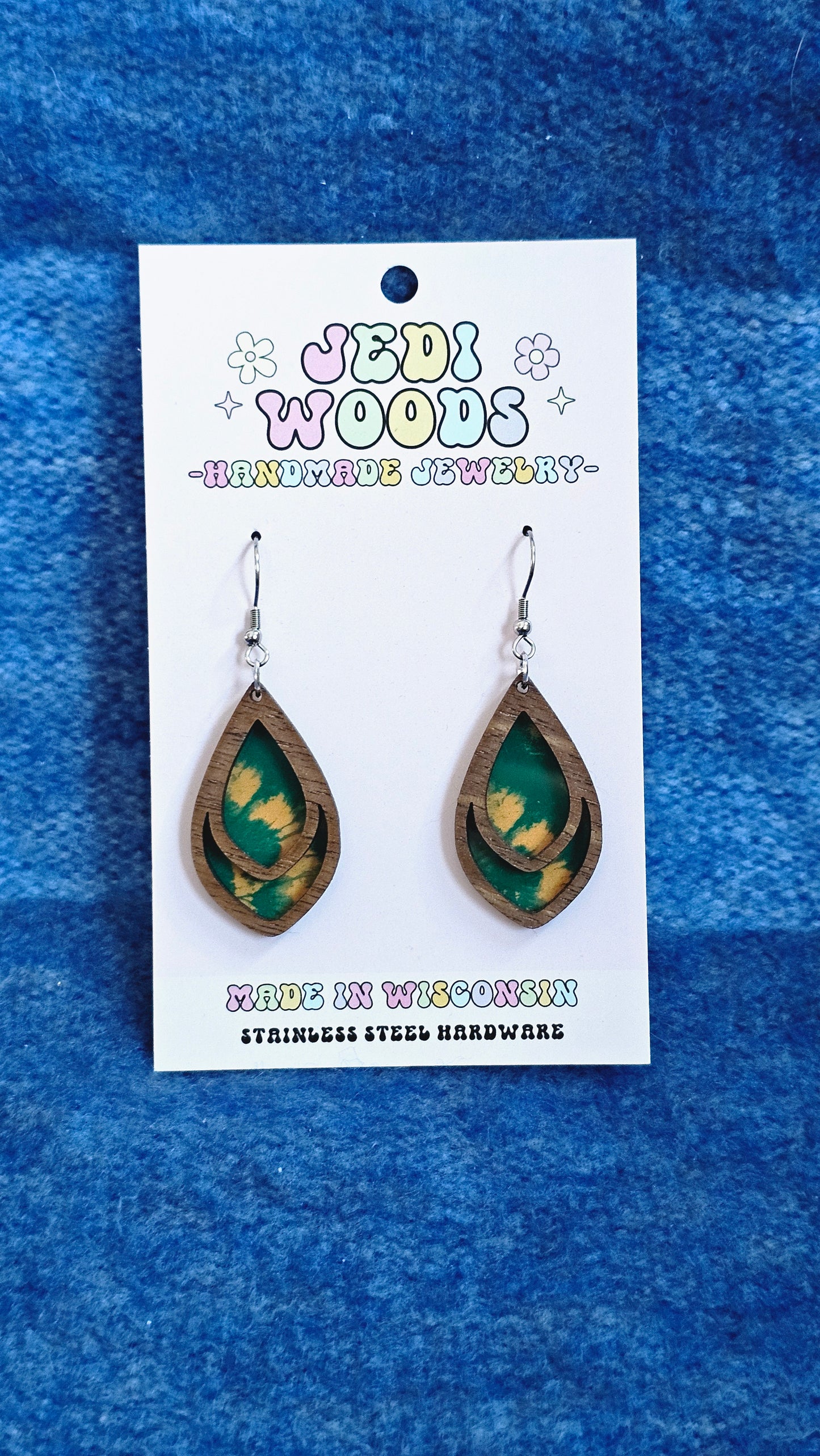 Green and Gold Teardrop Earrings