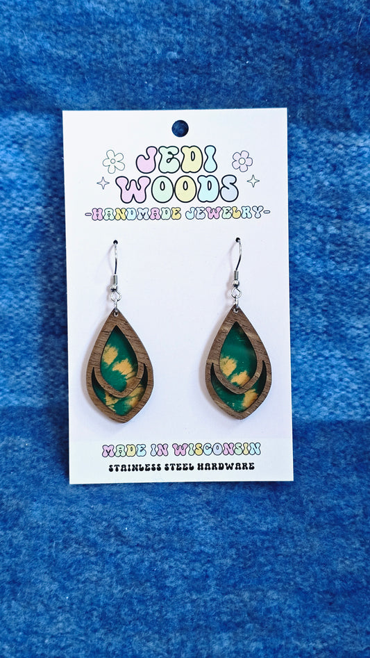 Green and Gold Teardrop Earrings