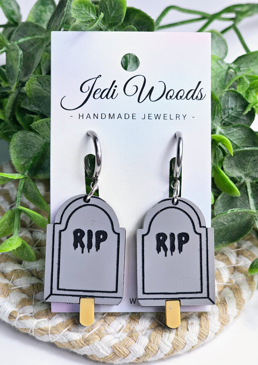 R.I.P Gravestone Popsicle Earrings