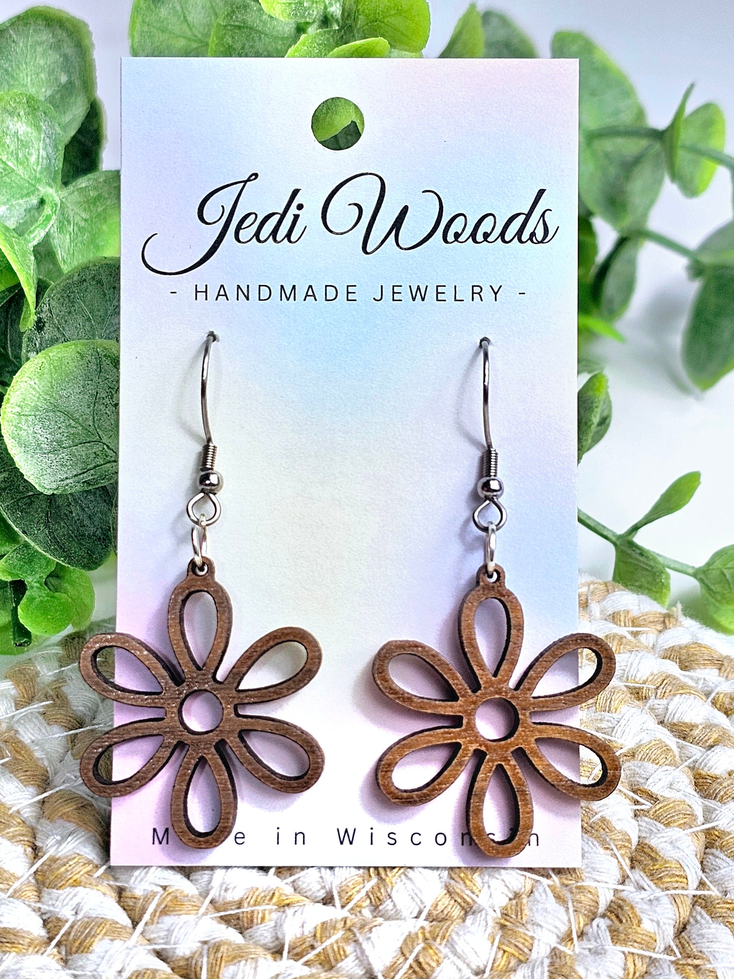 Wooden Daisy Earrings