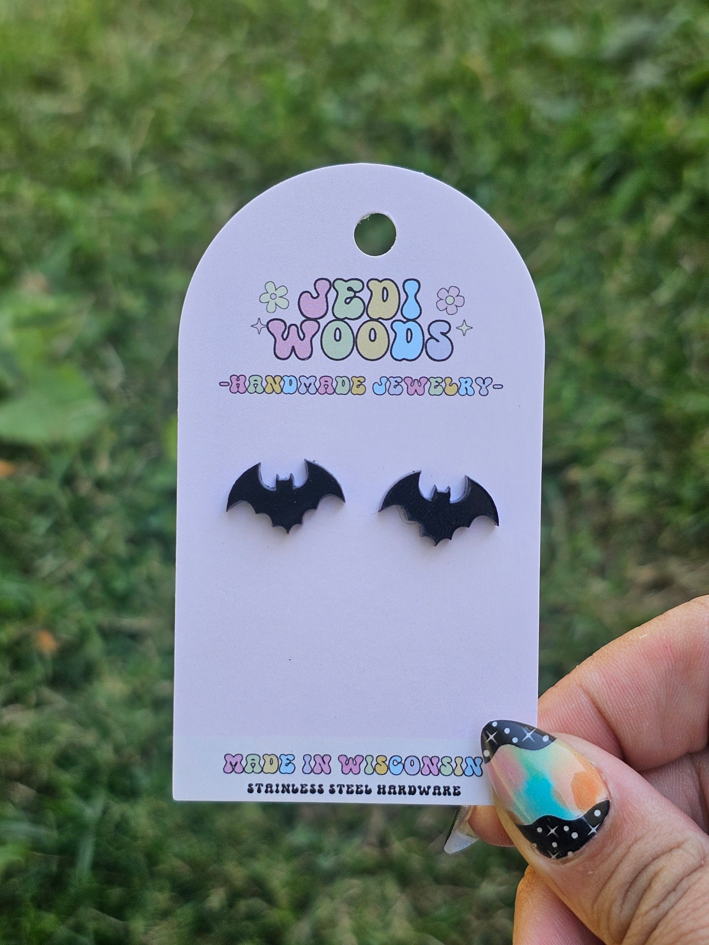 Shiny Black Bat Stud Earrings