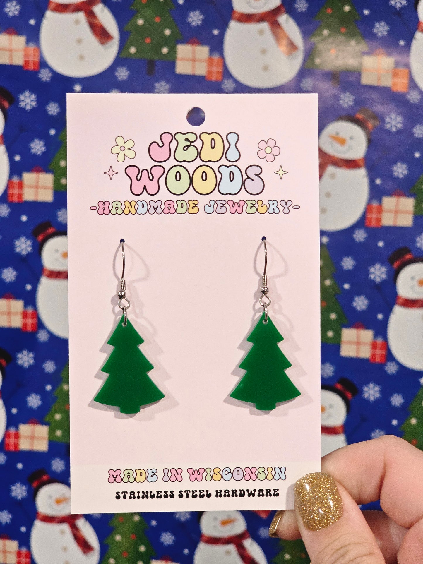 Traditional Green Minimalist Christmas Tree Earrings