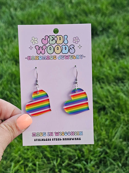Rainbow Looking Glass Heart Earring Dangles