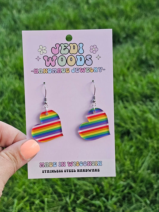 Rainbow Looking Glass Heart Earring Dangles