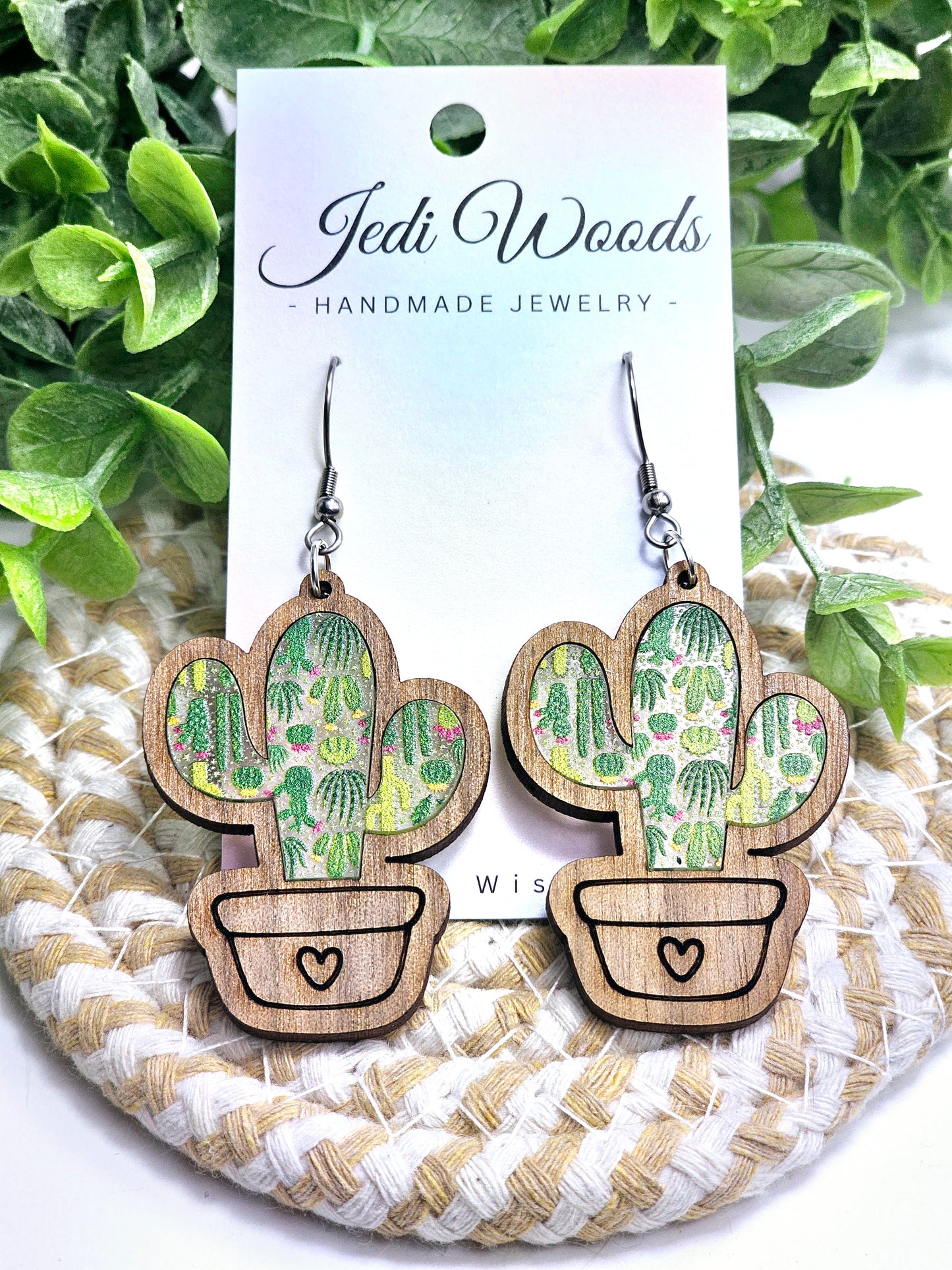 Potted Cactus Inlay Earrings