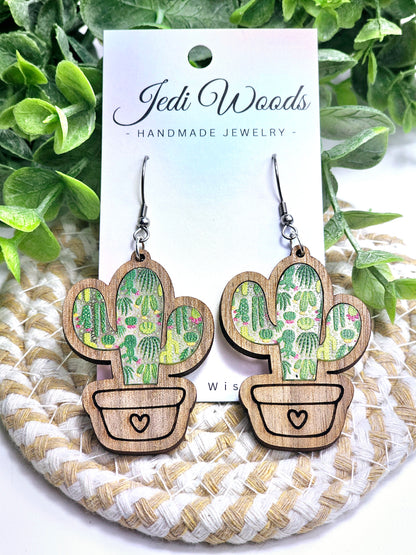 Potted Cactus Inlay Earrings