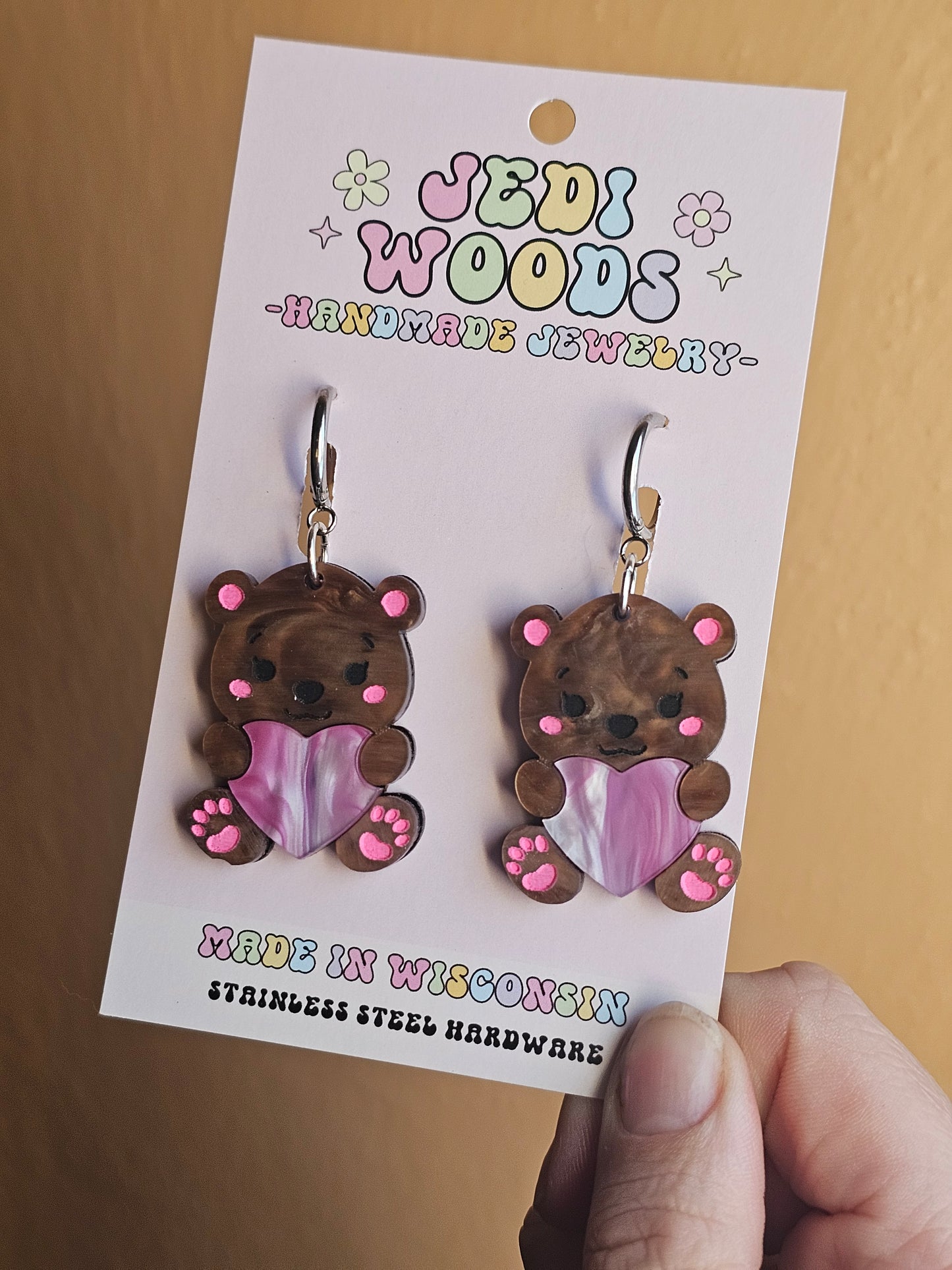 Chocolate Teddy Bear Hug Earrings