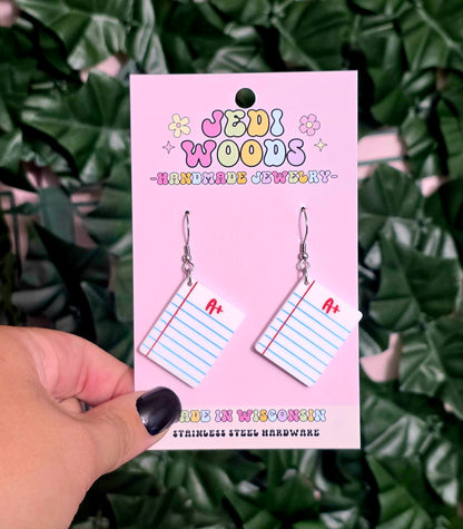 A+ Notebook Paper Earrings