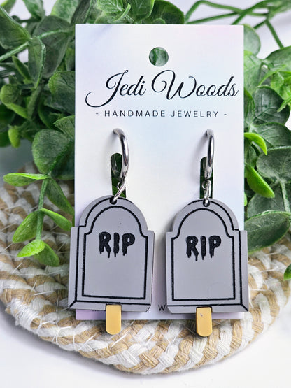 R.I.P Gravestone Popsicle Earrings