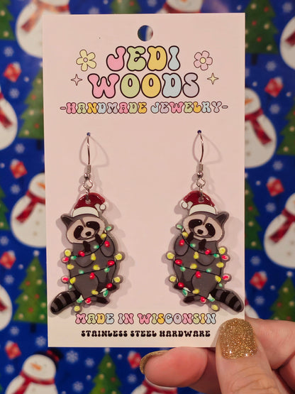 Christmas Raccoon Earrings