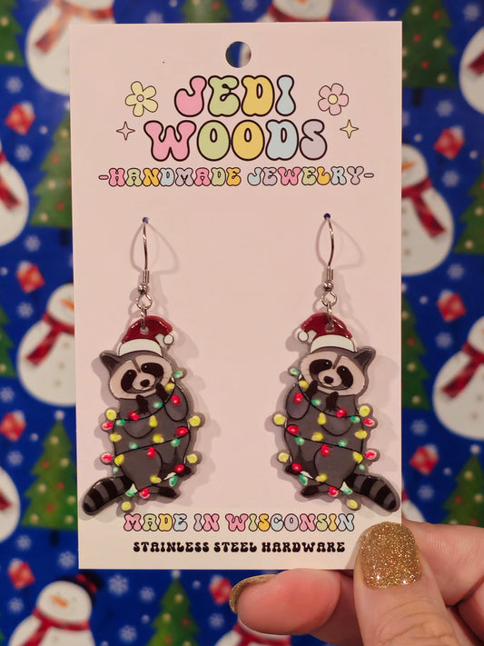 Christmas Raccoon Earrings