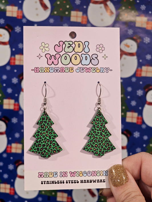 Green Leopard Christmas Tree Dangles