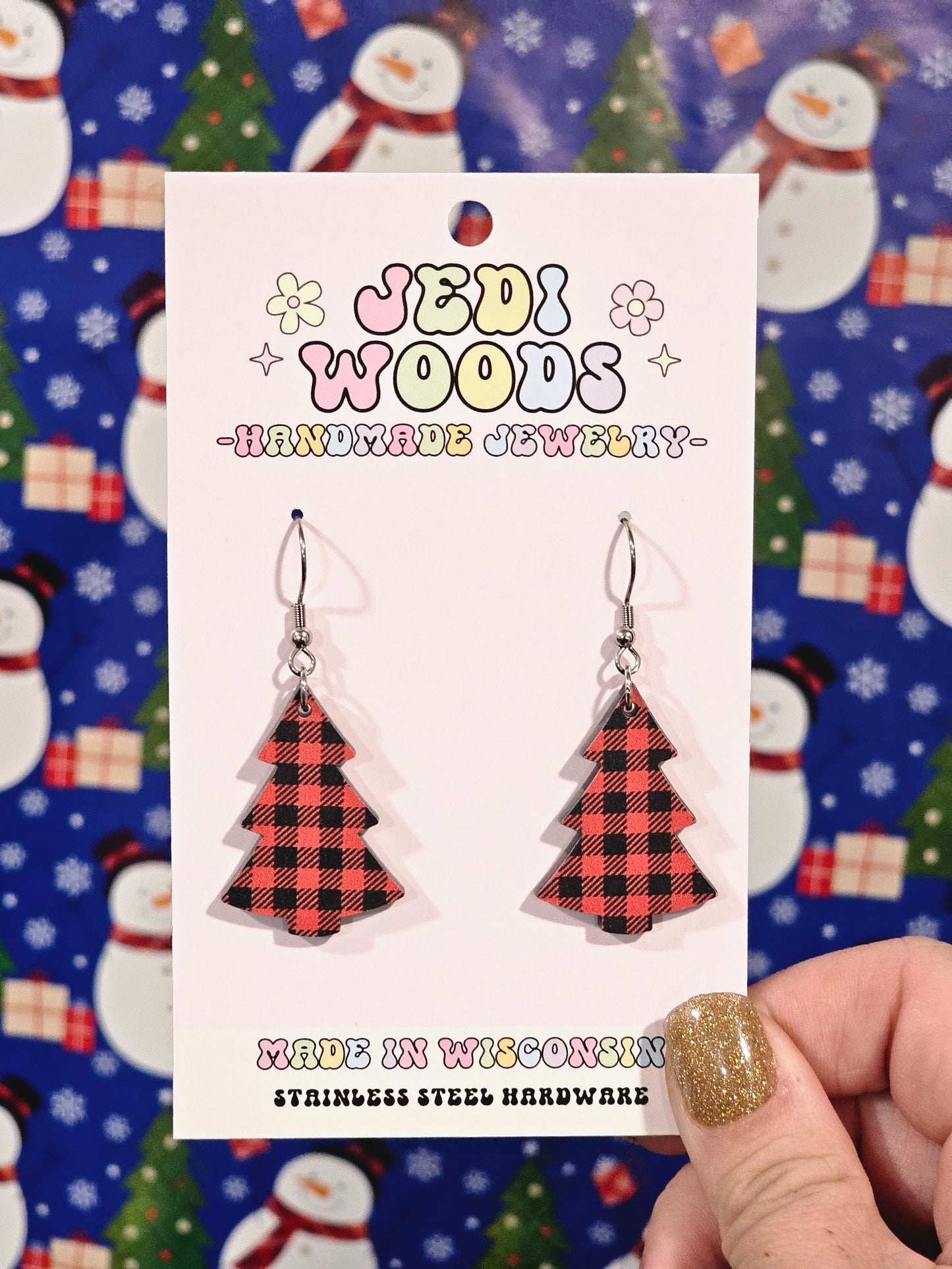 Buffalo Plaid Christmas Tree Earrings