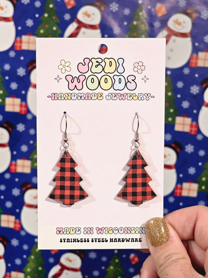 Buffalo Plaid Christmas Tree Earrings