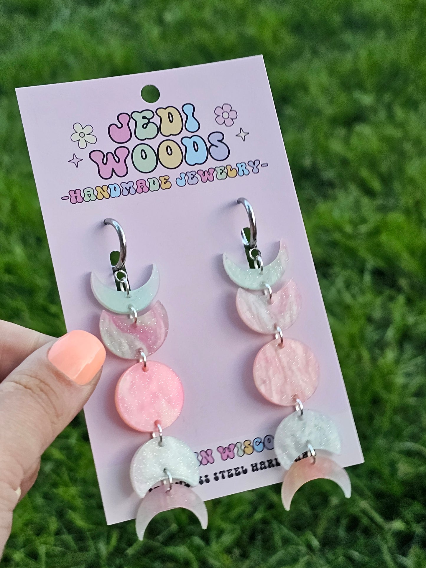 Bubble Gum Moon Phase Earrings