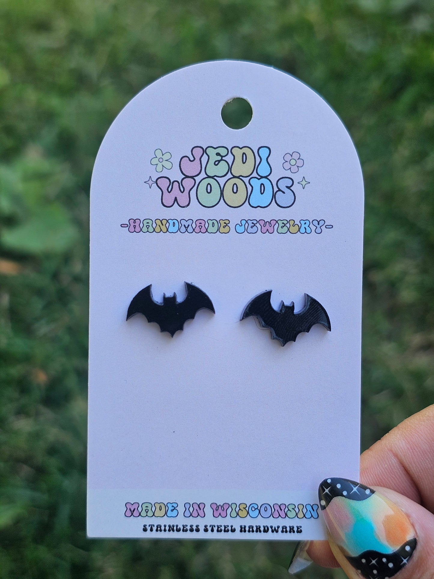 Shiny Black Bat Stud Earrings