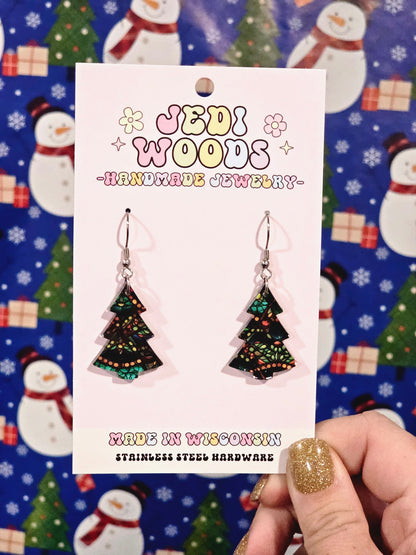Stained Glass Christmas Tree Earrings