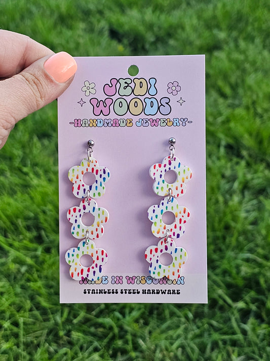 Triple Rainbow Floral Dangles
