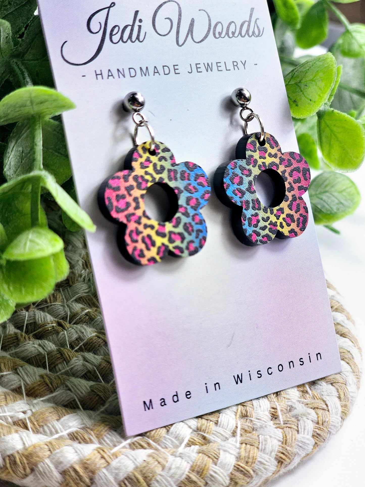 Rainbow Leopard Flower Dangles