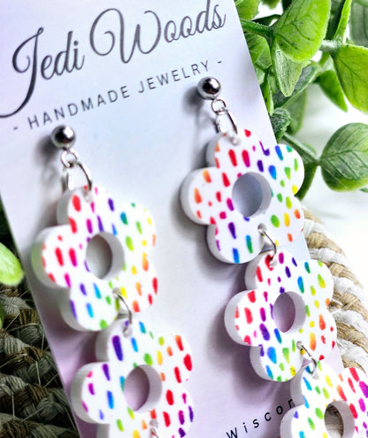 Triple Rainbow Floral Dangles