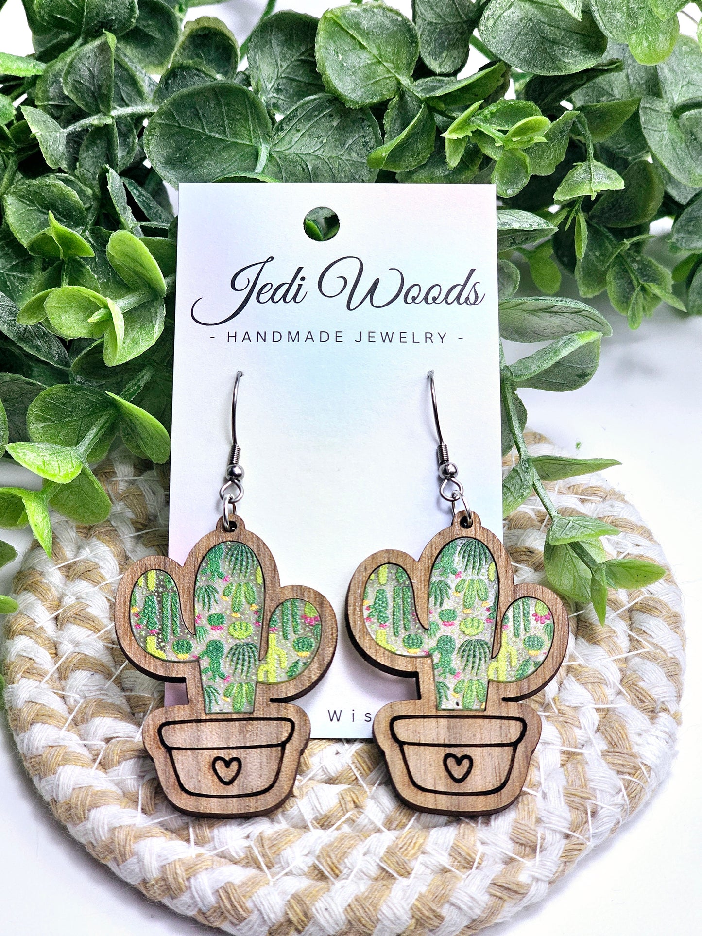 Potted Cactus Inlay Earrings