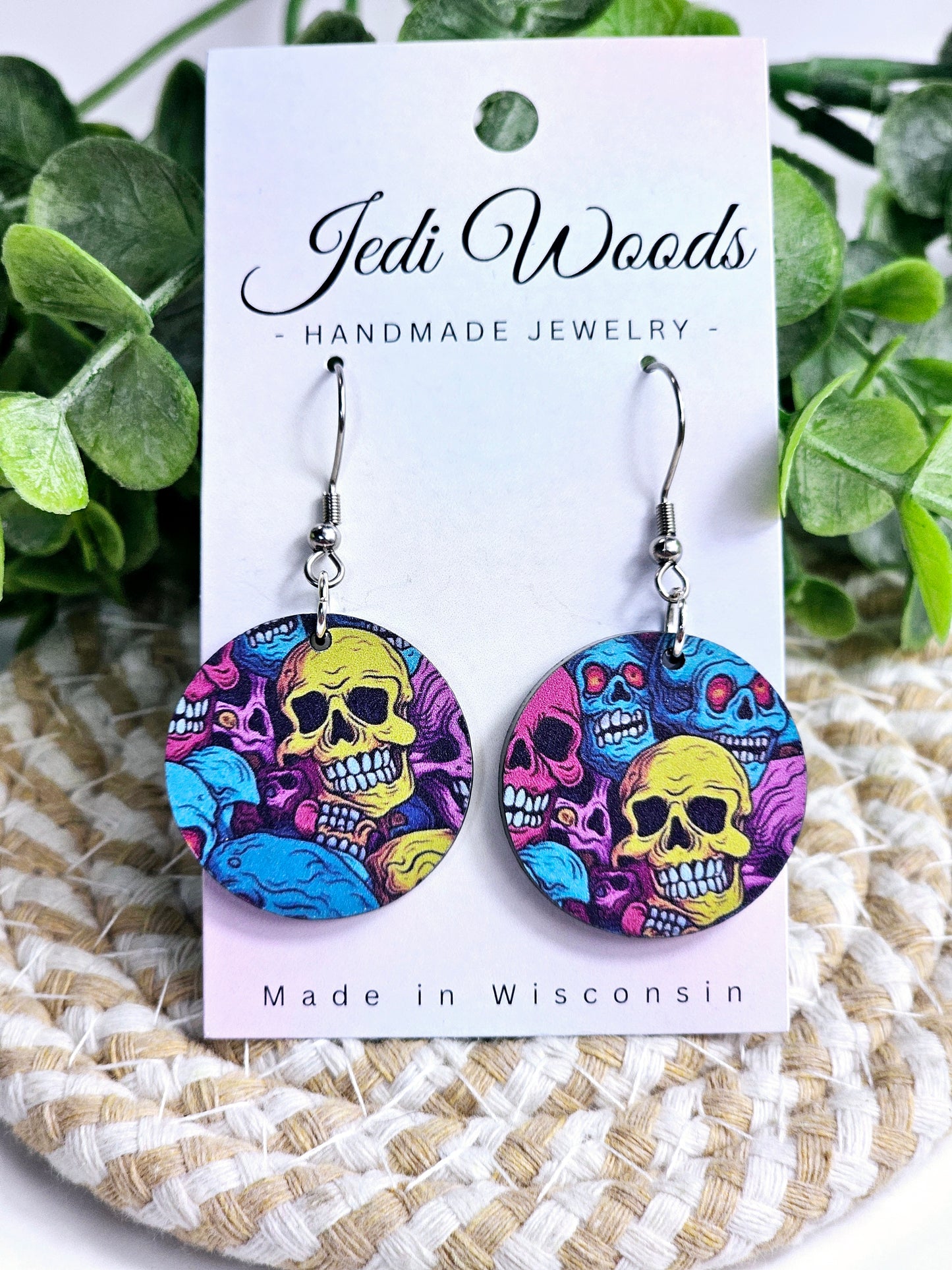 Rainbow Skull Mino Medallion Earrings