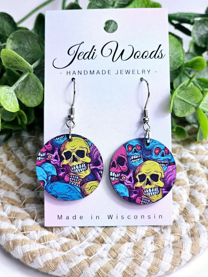 Rainbow Skull Mino Medallion Earrings